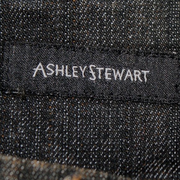 ASHLEY STEWART Jeans Denim Wide Leg Mid Rise Statement Waist Pockets Black 16W - Picture 7 of 14